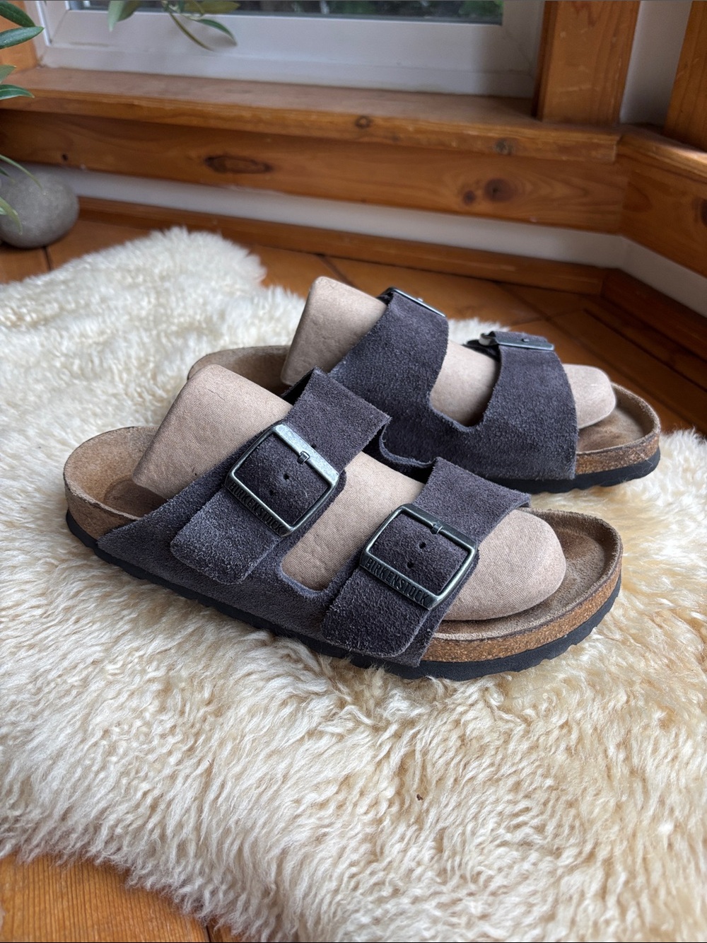 Suede Birkenstock Arizona Sandals - Picture 1 of 10